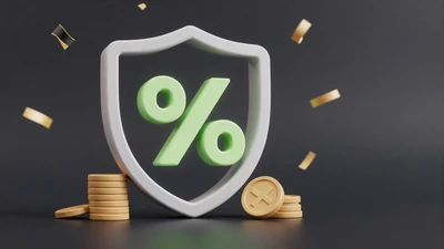 Cashback-Schild mit Prozentzeichen und M&uuml;nzen f&uuml;r t&auml;gliches Cashback im Golisimo VIP-Programm