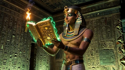 Book of Dead Slot mit &auml;gyptischem Entdecker in Fackel-beleuchteter Gruft mit gr&uuml;nem Gl&uuml;hen bei Golisimo Casino