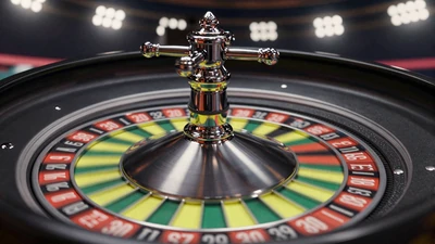 Drehendes Roulette-Rad mit limettengr&uuml;nen und gelben Segmenten im Golisimo Live Casino
