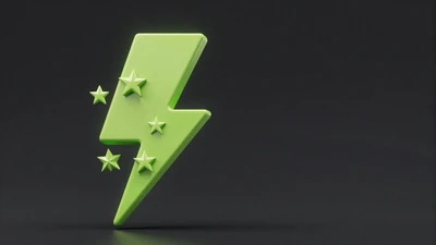 Energie-Blitz-Symbol mit f&uuml;nf aufsteigenden VIP-Leveln und Sternen f&uuml;r das Golisimo Treueprogramm