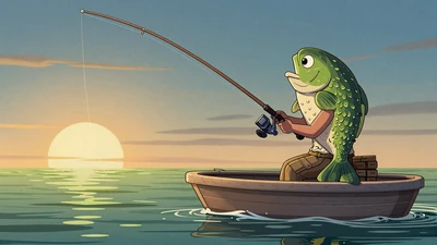 Big Bass Splash Slot mit Angler im Boot bei Sonnenuntergang und limettengr&uuml;nen Wasserreflexen bei Golisimo Casino