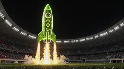 Leuchtende Krypto-Rakete startet vom Stadionrasen f&uuml;r Crypto Weekend Boost bei Golisimo